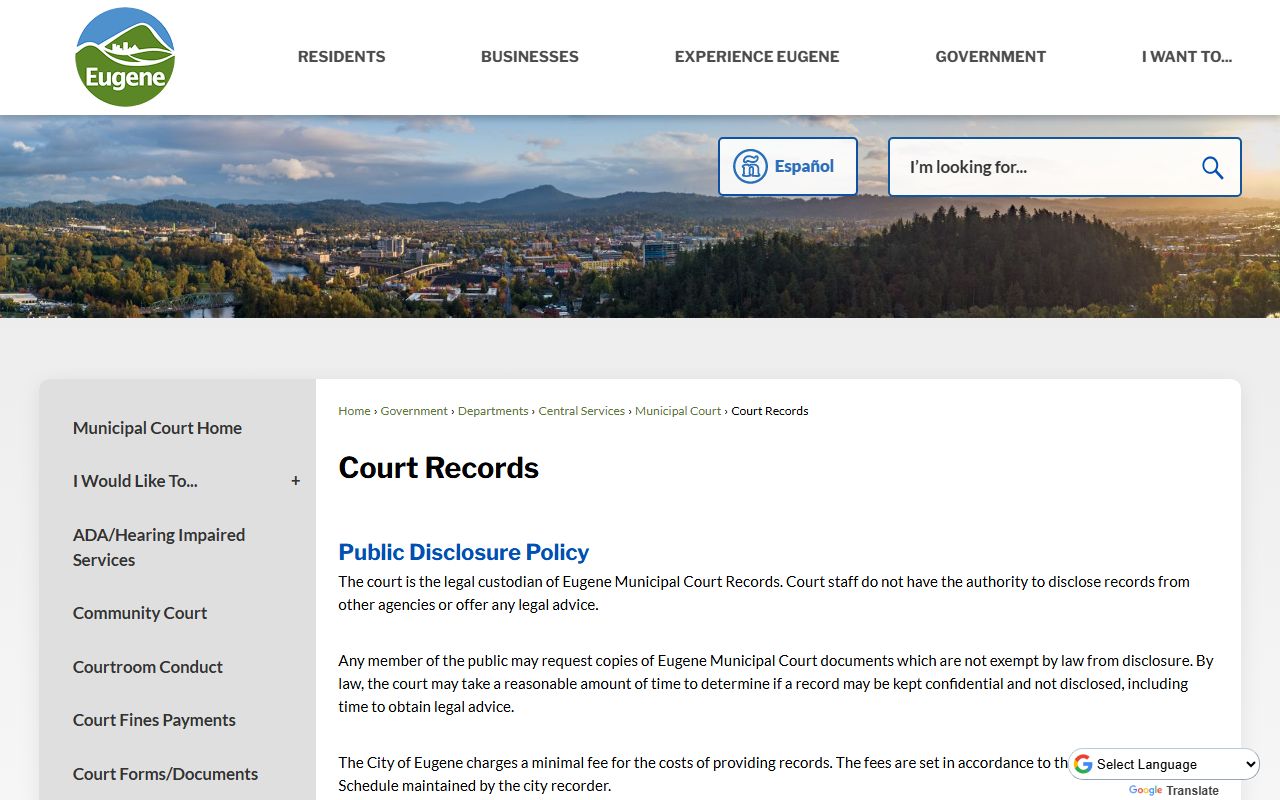Eugene divorce records municipal court page