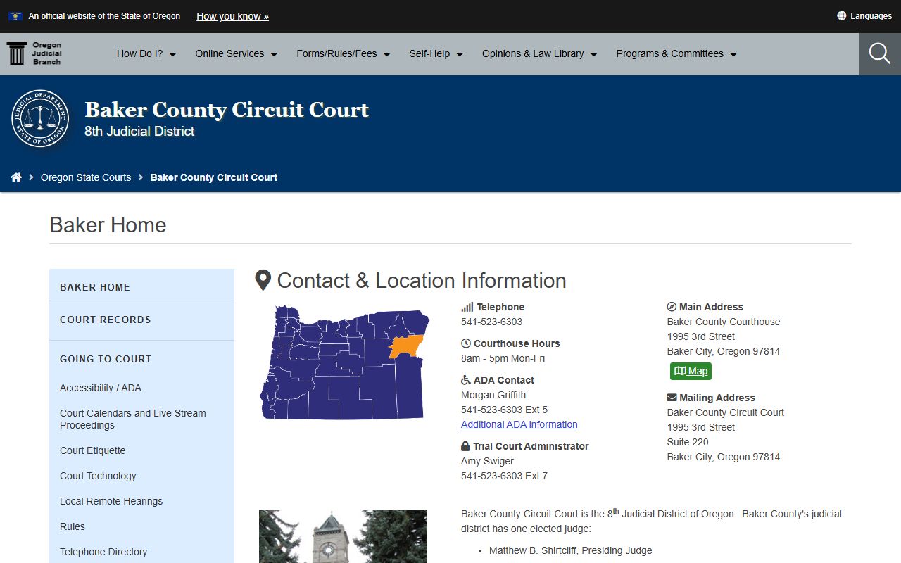 Baker County Circuit Court website for divorce records
