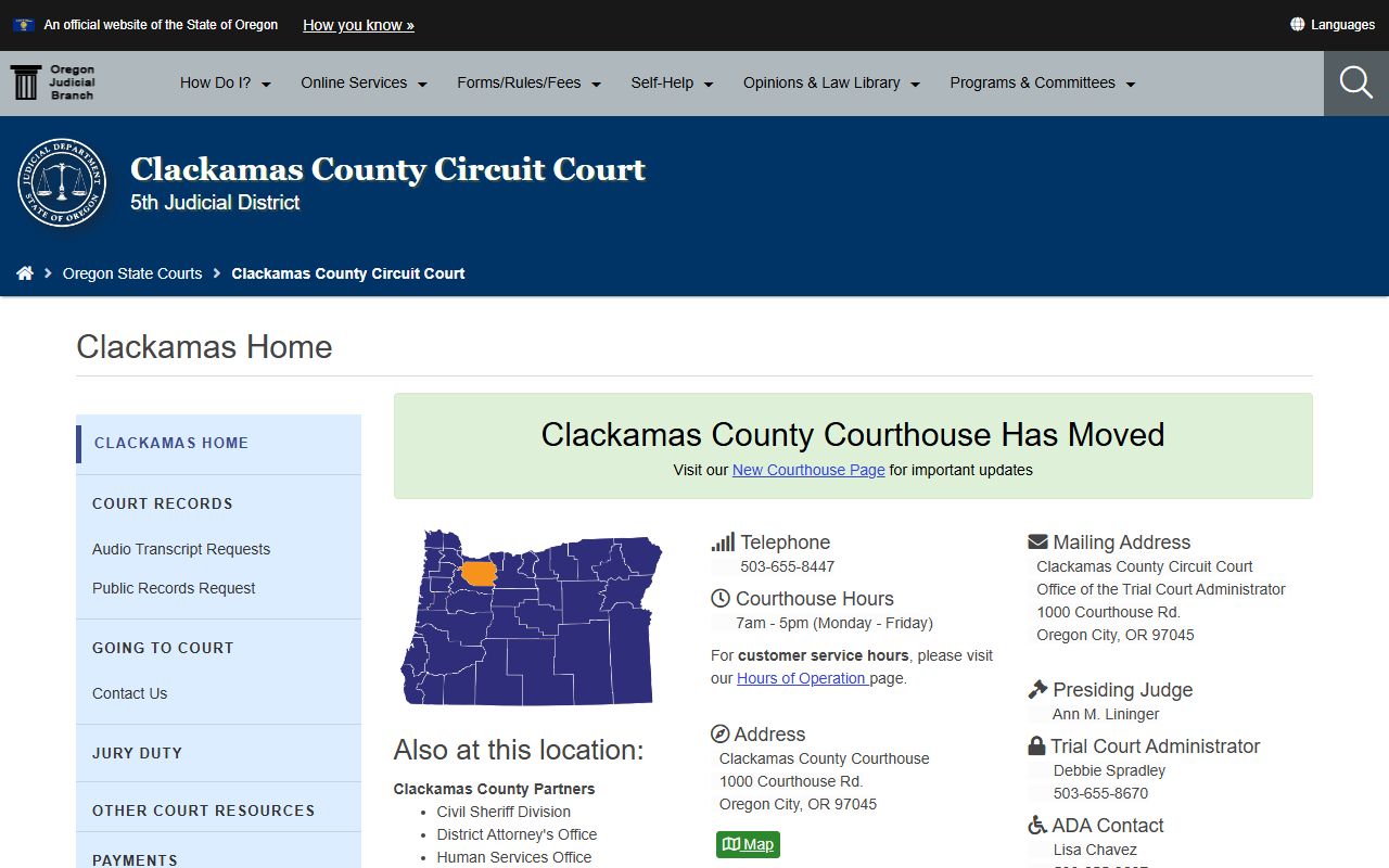 Clackamas County Circuit Court for divorce records access