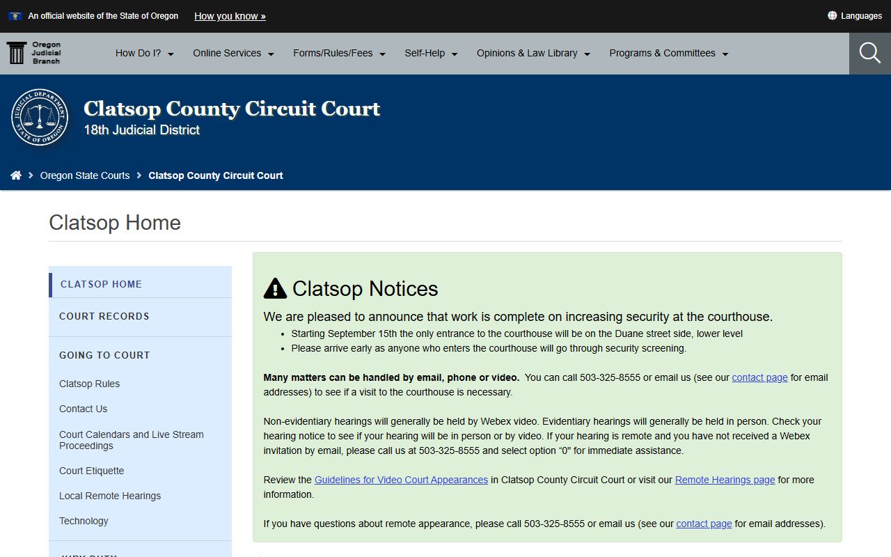 Clatsop County Circuit Court for divorce record requests
