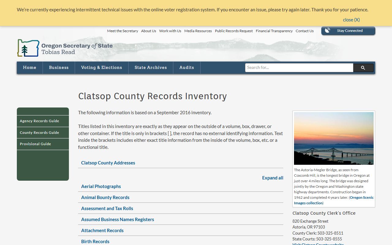 Clatsop County historical divorce records at the State Archives