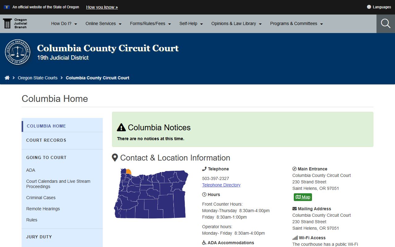Columbia County Circuit Court website for divorce records