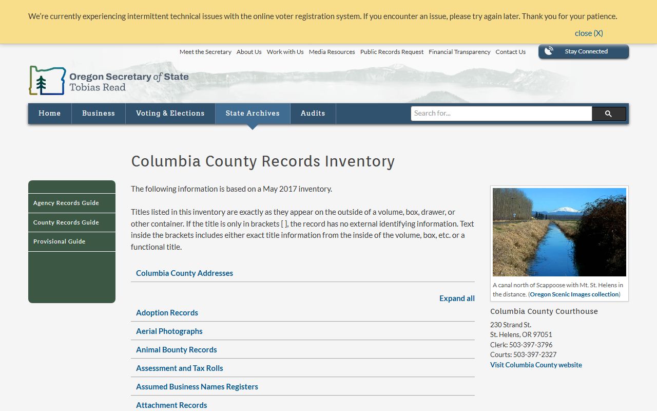 Columbia County historical divorce records at the Oregon State Archives