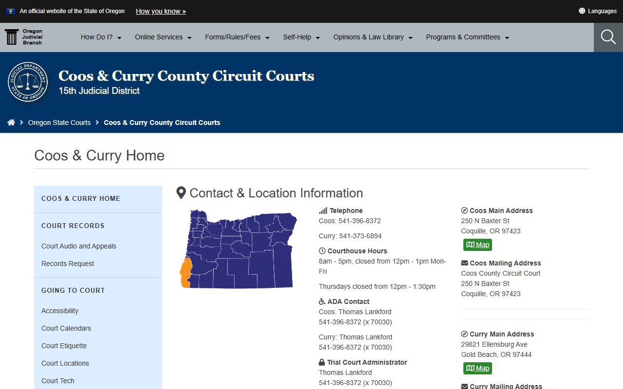 Coos County Circuit Court website for divorce records