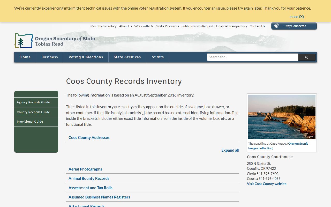 Coos County historical records at the Oregon State Archives
