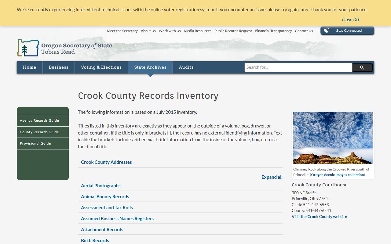 Crook County historical records at the Oregon State Archives