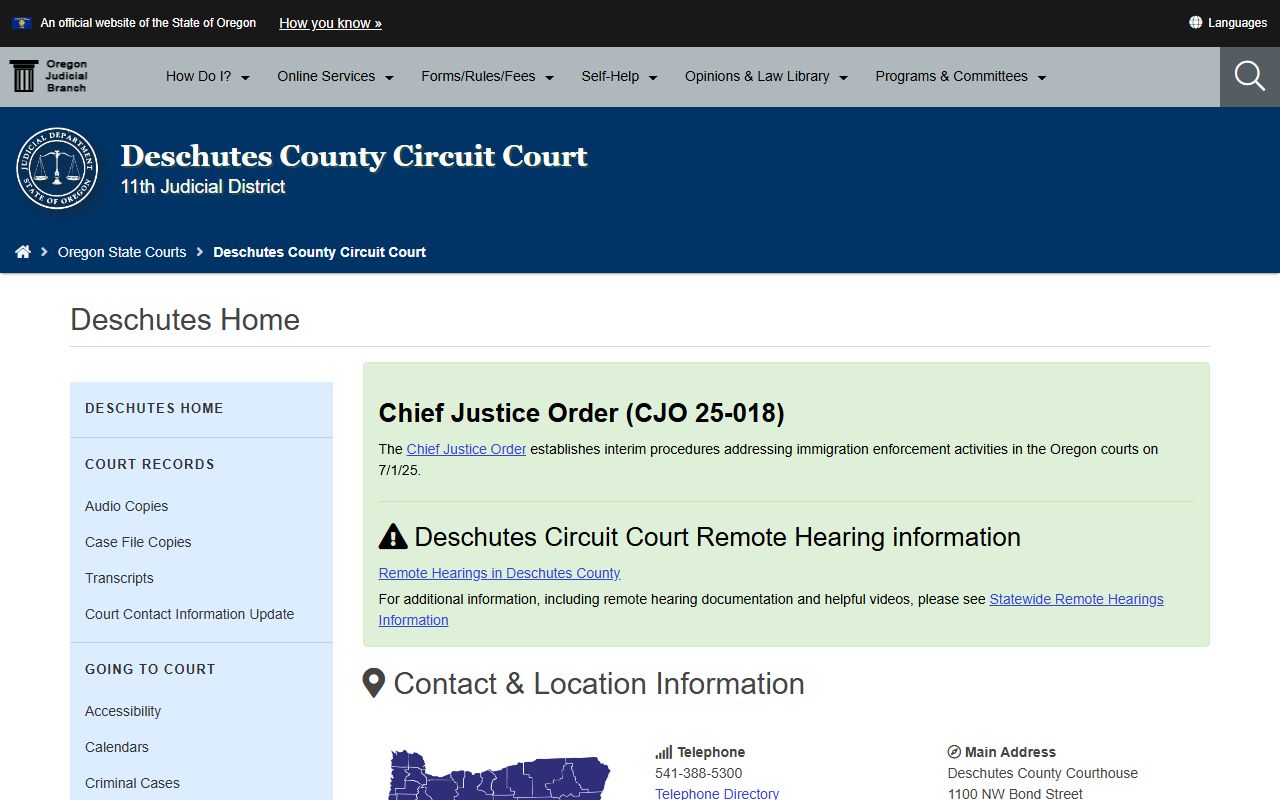 Deschutes County Circuit Court website for divorce records