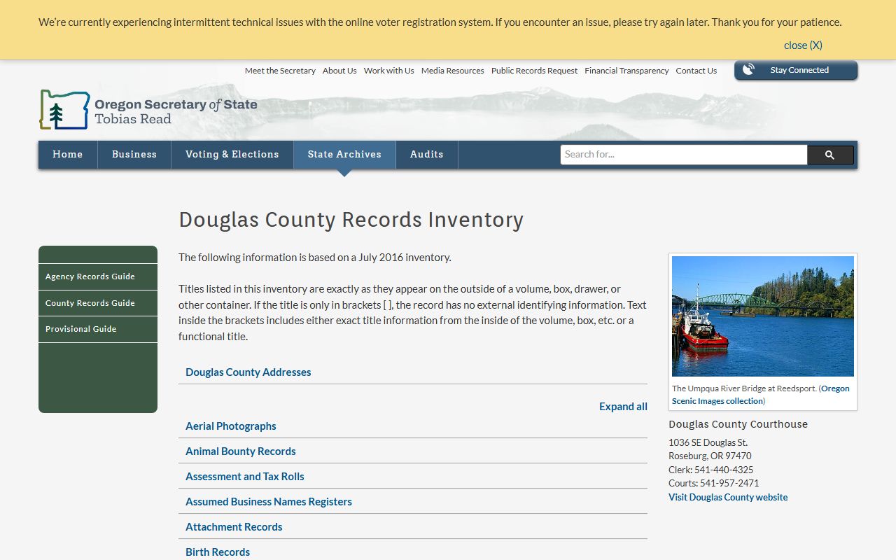 Douglas County historical divorce records inventory at Oregon archives