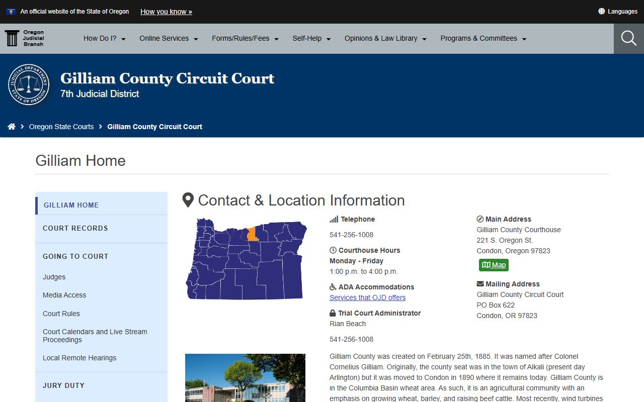 Gilliam County Circuit Court website for divorce records