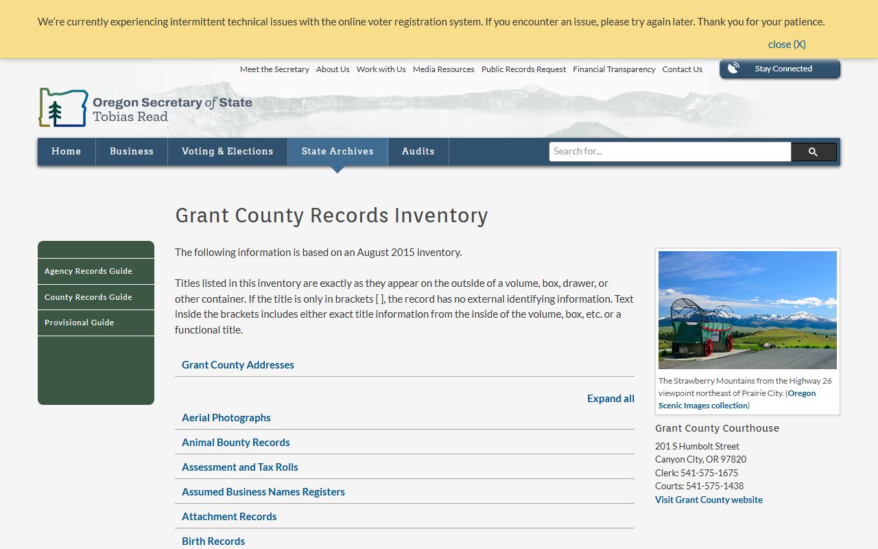 Grant County historical divorce records inventory at Oregon State Archives