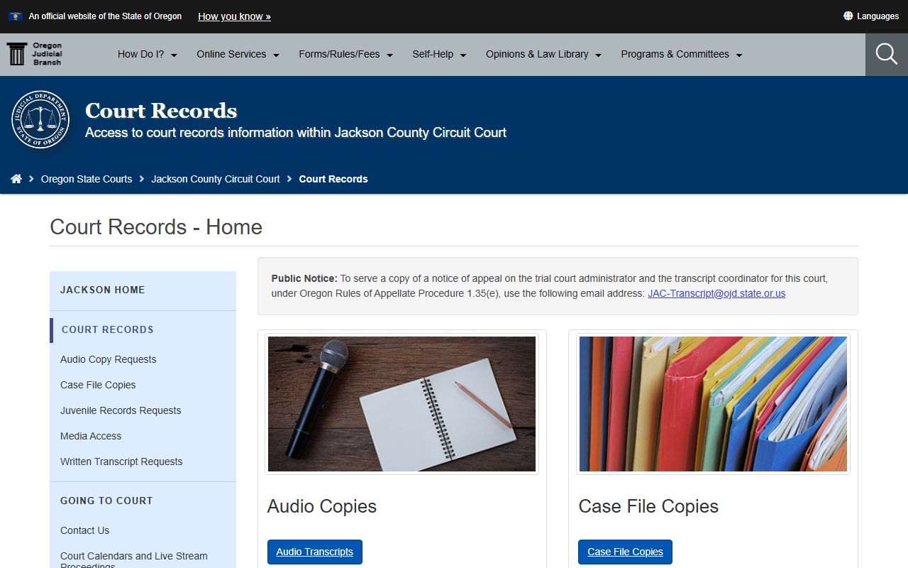 Jackson County court records page for divorce filings