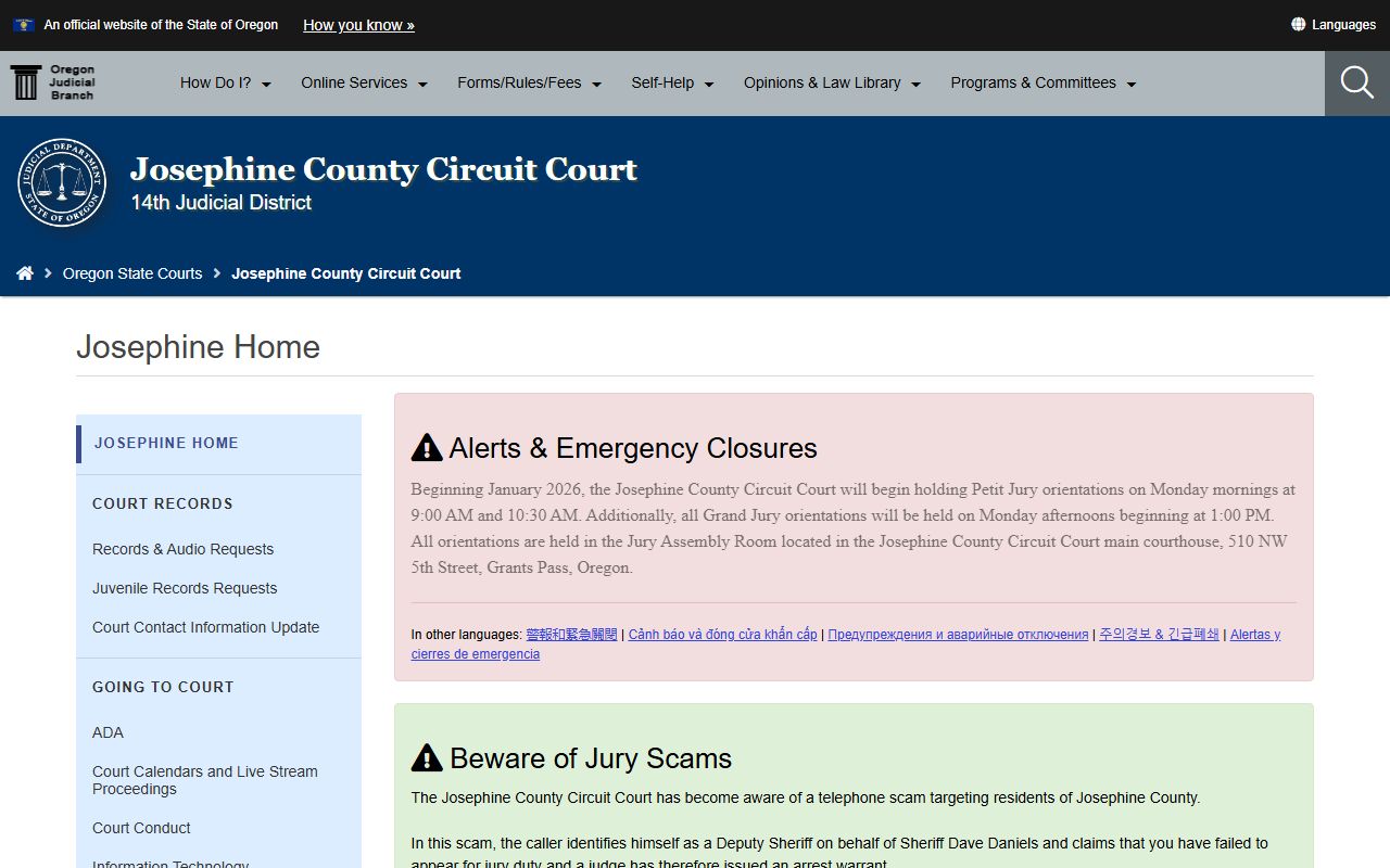 Josephine County Circuit Court divorce records page
