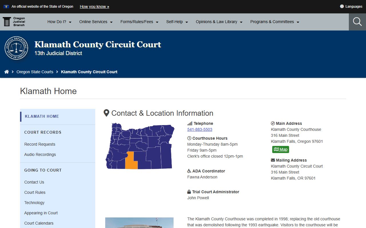 Klamath County Circuit Court divorce records information