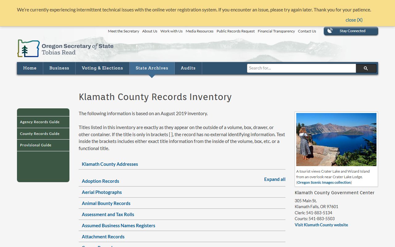 Klamath County historical records inventory for divorce research