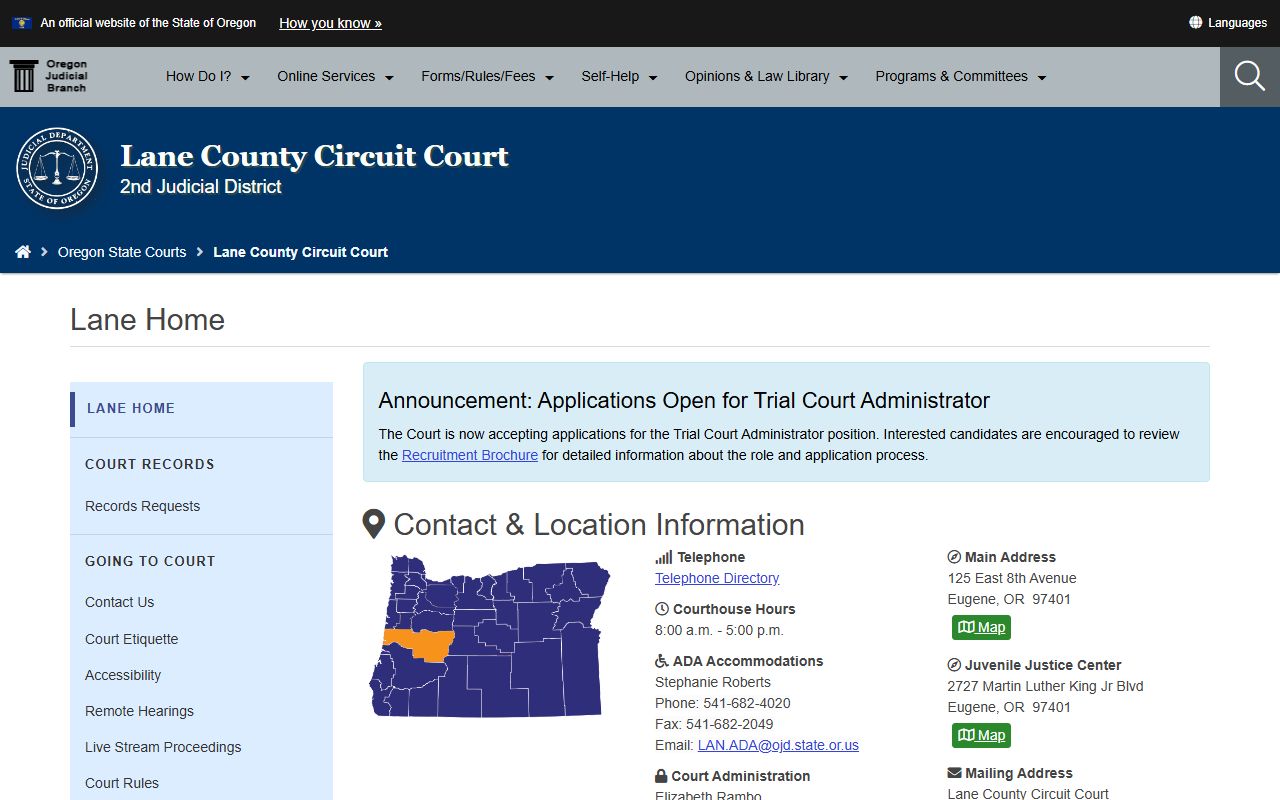 Lane County Circuit Court divorce records information
