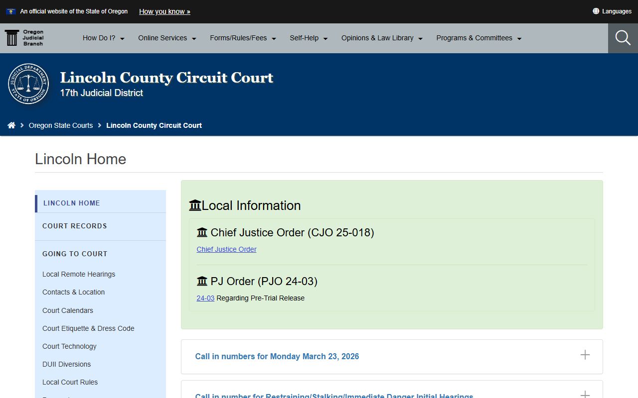Lincoln County Circuit Court divorce records page in Newport