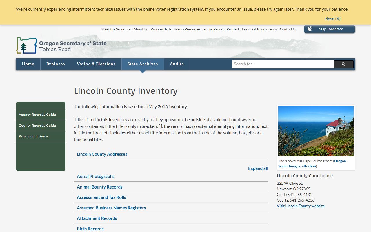 Lincoln County historical records inventory for divorce research
