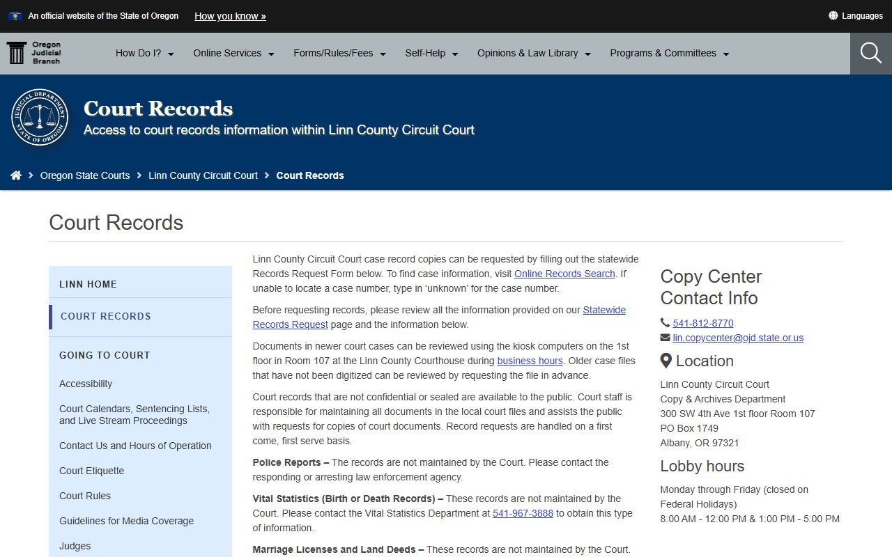 Linn County court records search for divorce cases