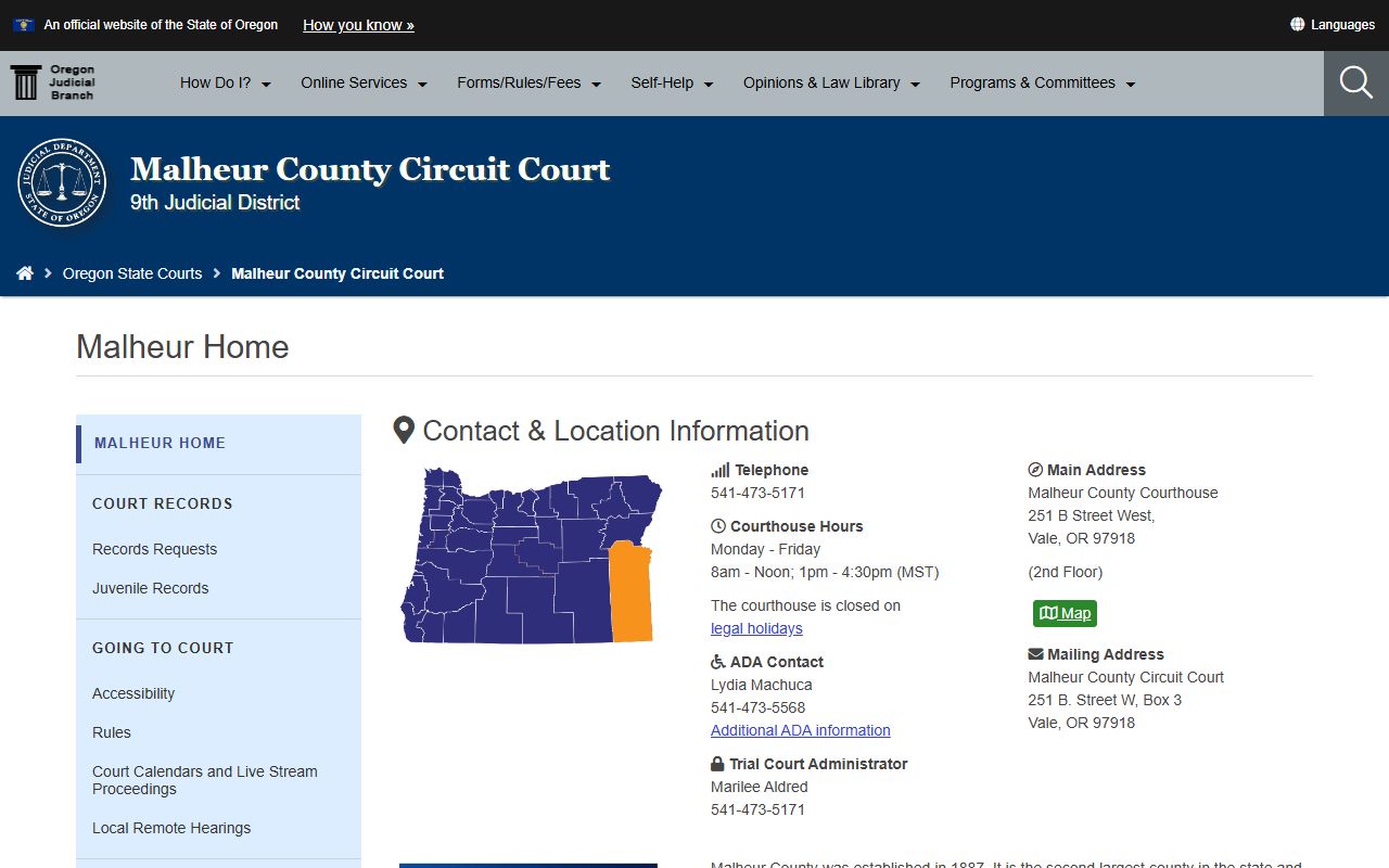 Malheur County Circuit Court divorce records in Vale
