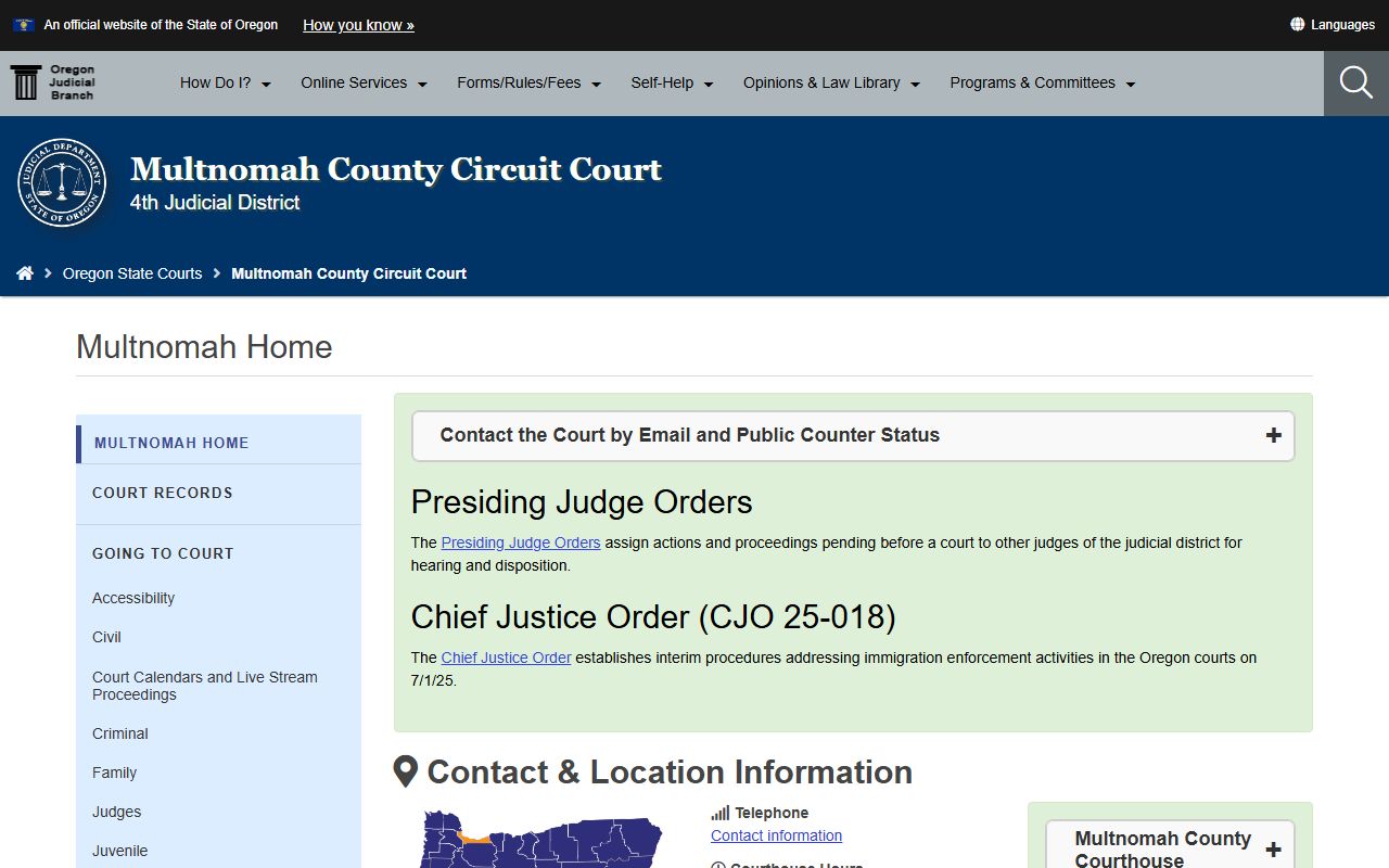 Multnomah County Circuit Court website for divorce records