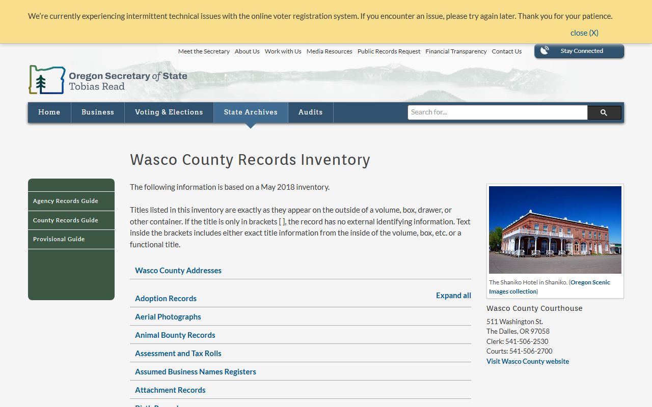 Wasco County historical divorce records archive