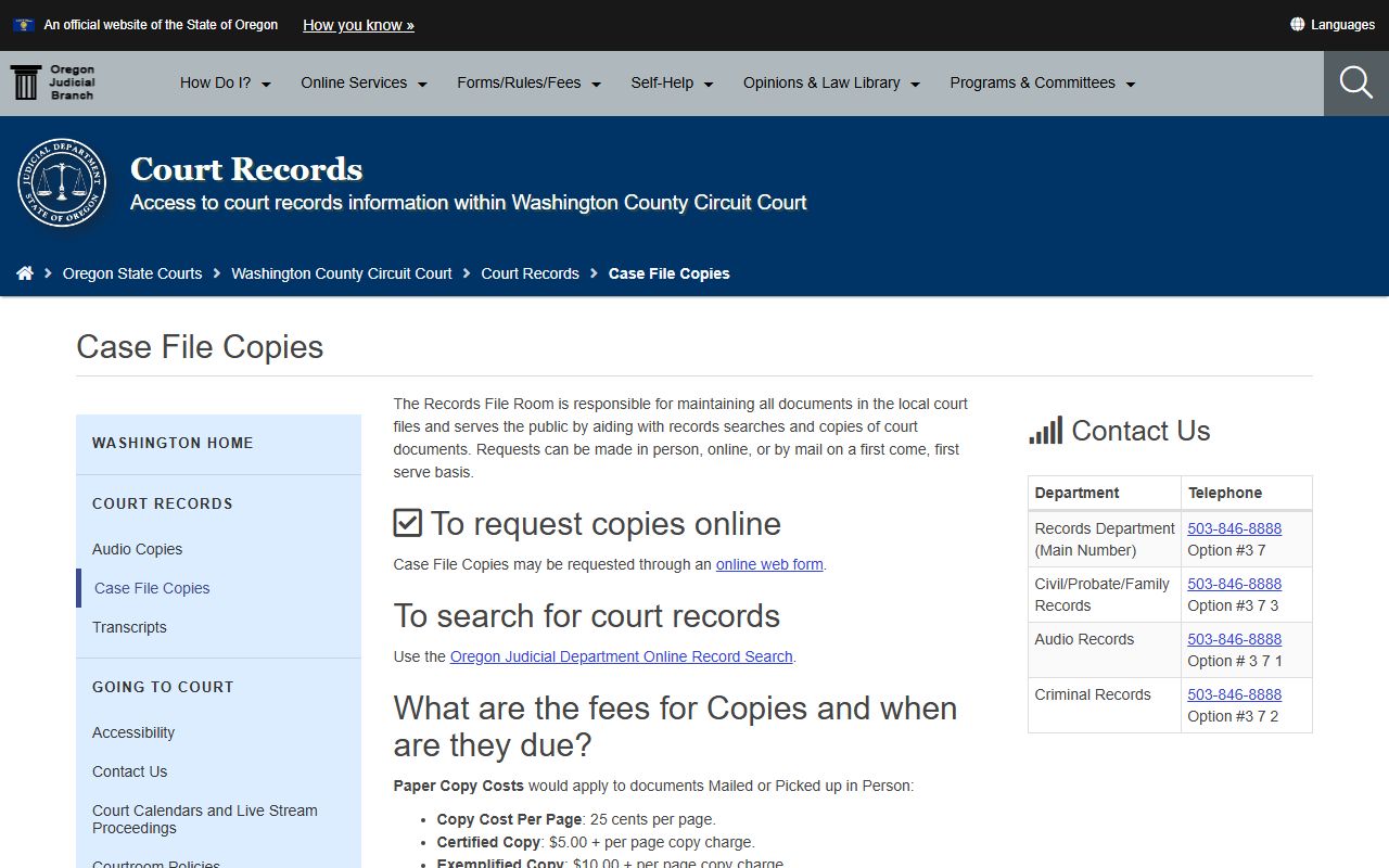 Washington County court records department