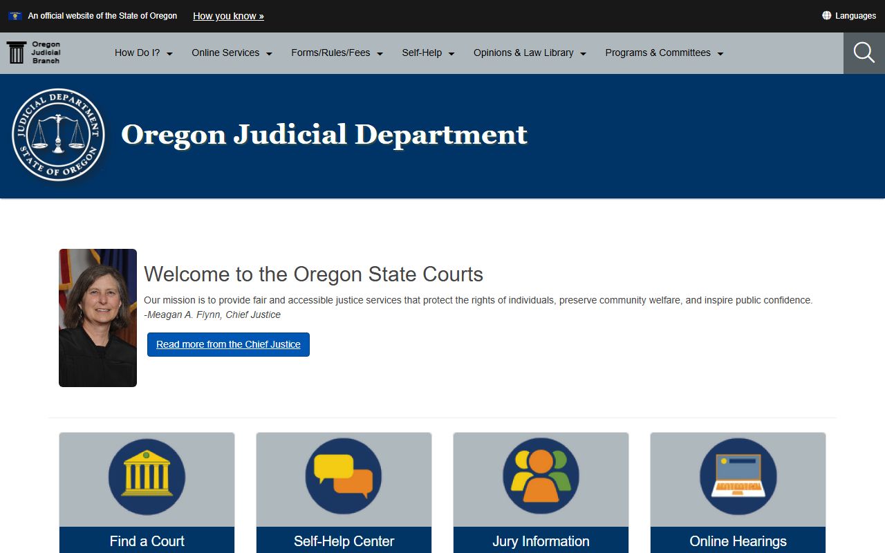 Oregon Judicial Department homepage for Deschutes County divorce record access