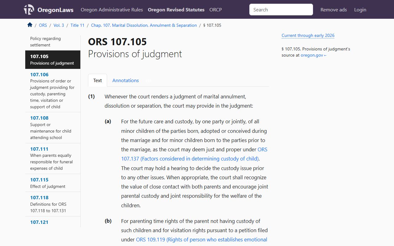 Tigard divorce records Oregon statute reference